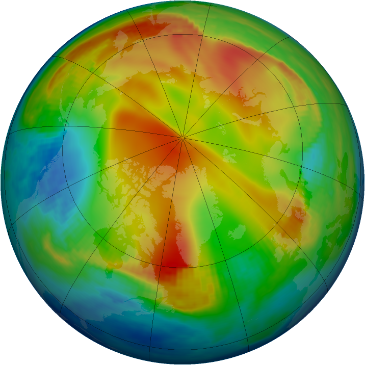 Arctic ozone map for 01 January 1985